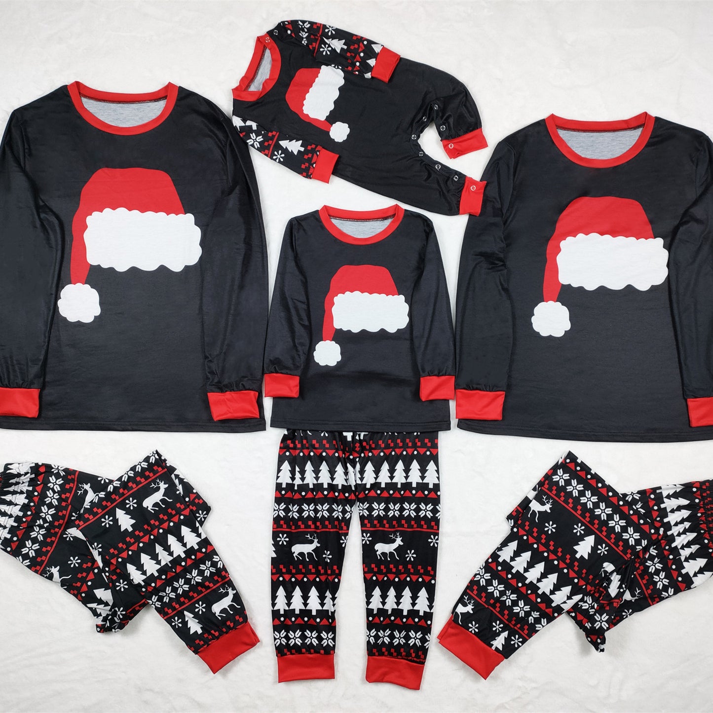 New Autumn And Winter Pajamas Set Home Wear Christmas Hat Printed Parent-child Suit