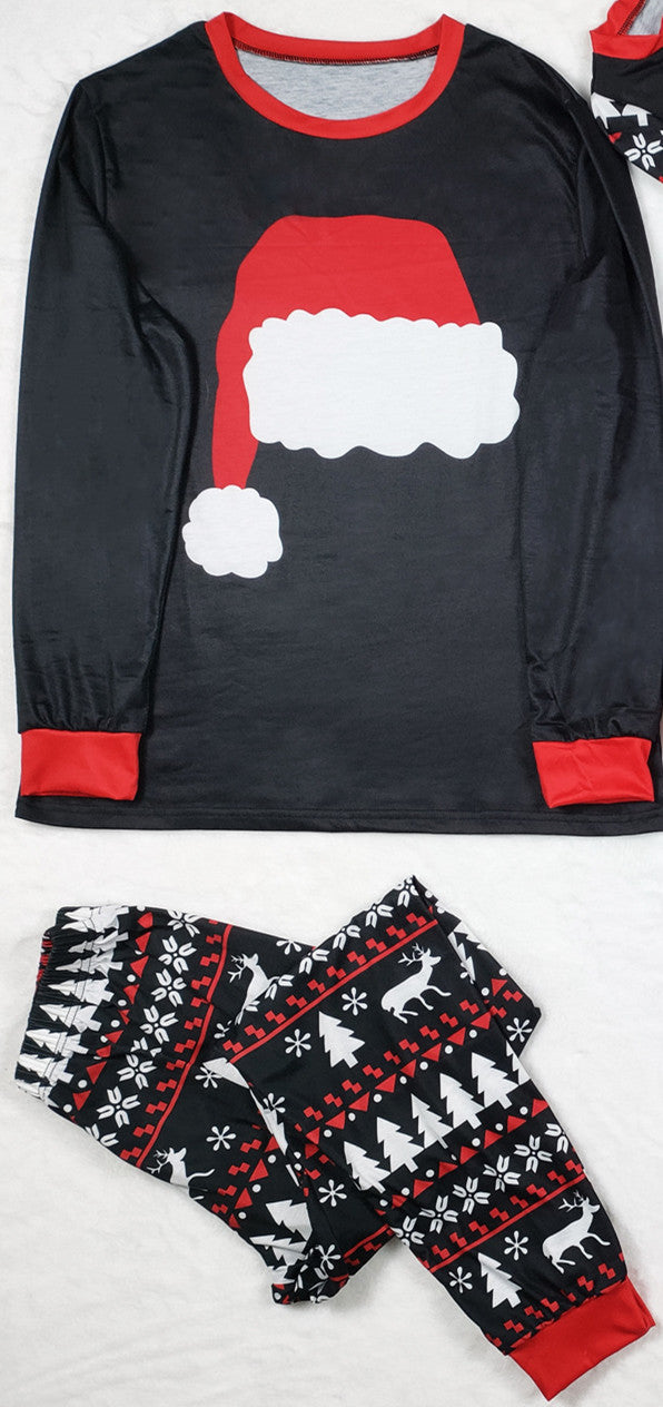 New Autumn And Winter Pajamas Set Home Wear Christmas Hat Printed Parent-child Suit