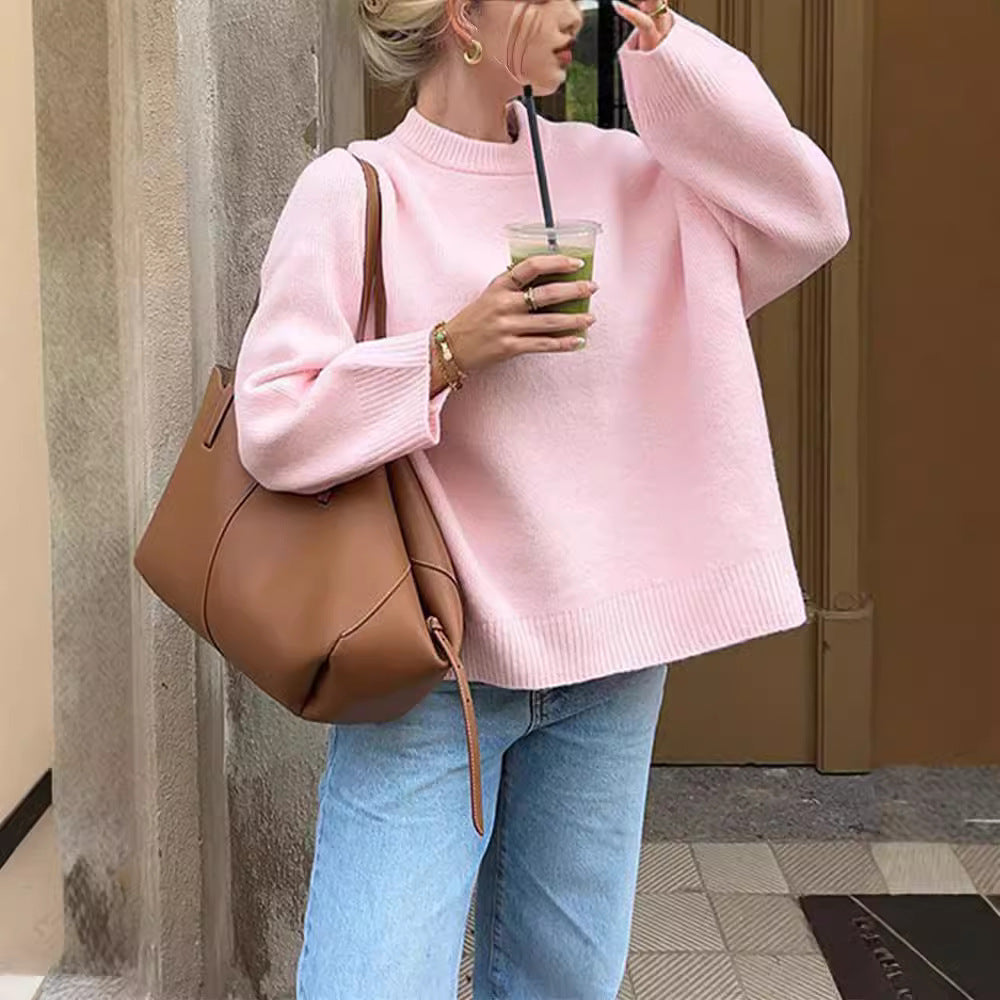 "Sweet Crew Neck Pullover Sweater – a winter fashion essential! This loose-fit, long-sleeved top combines cozy comfort with effortless style, making it a perfect addition to any woman’s wardrobe."