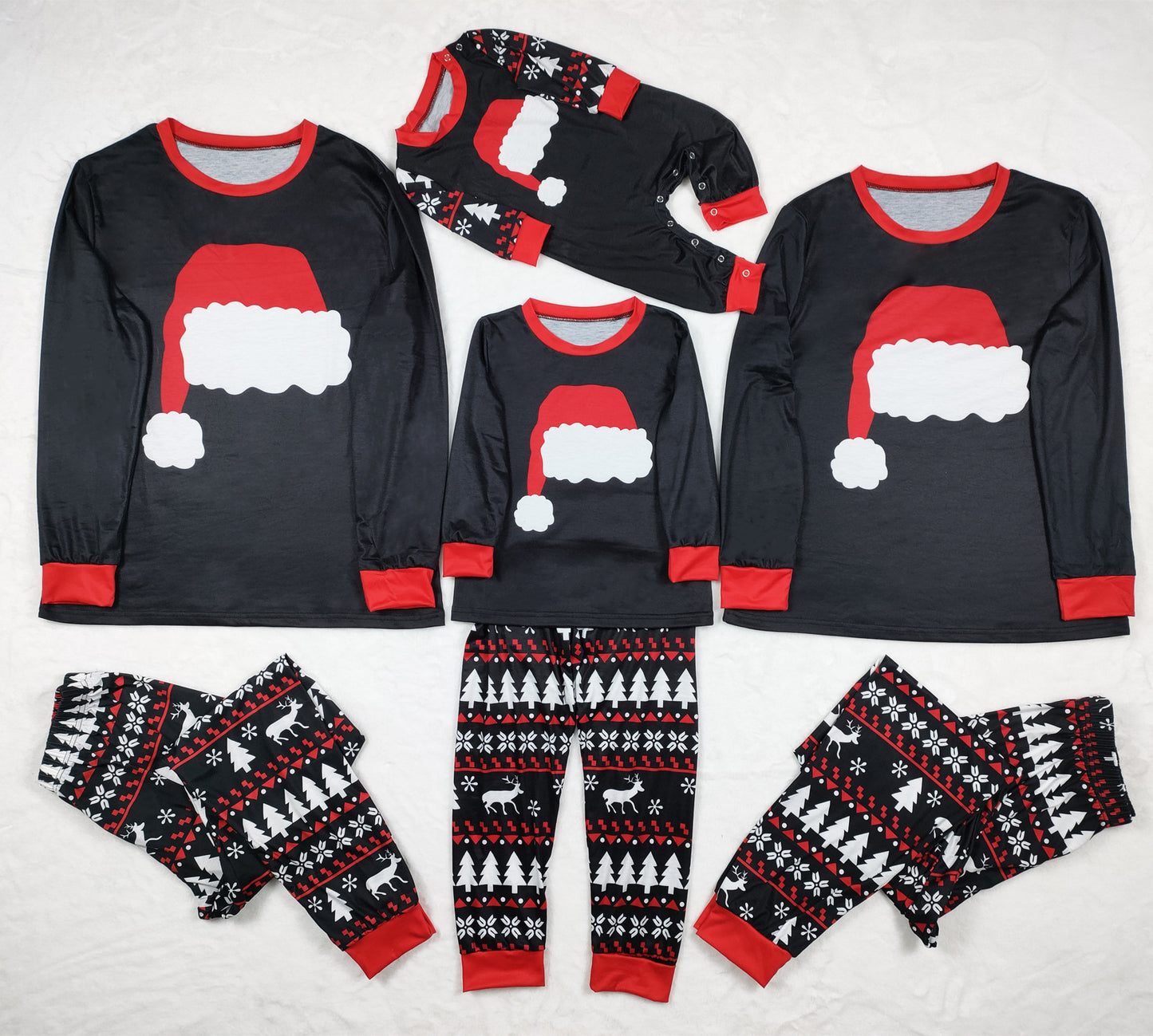 New Autumn And Winter Pajamas Set Home Wear Christmas Hat Printed Parent-child Suit