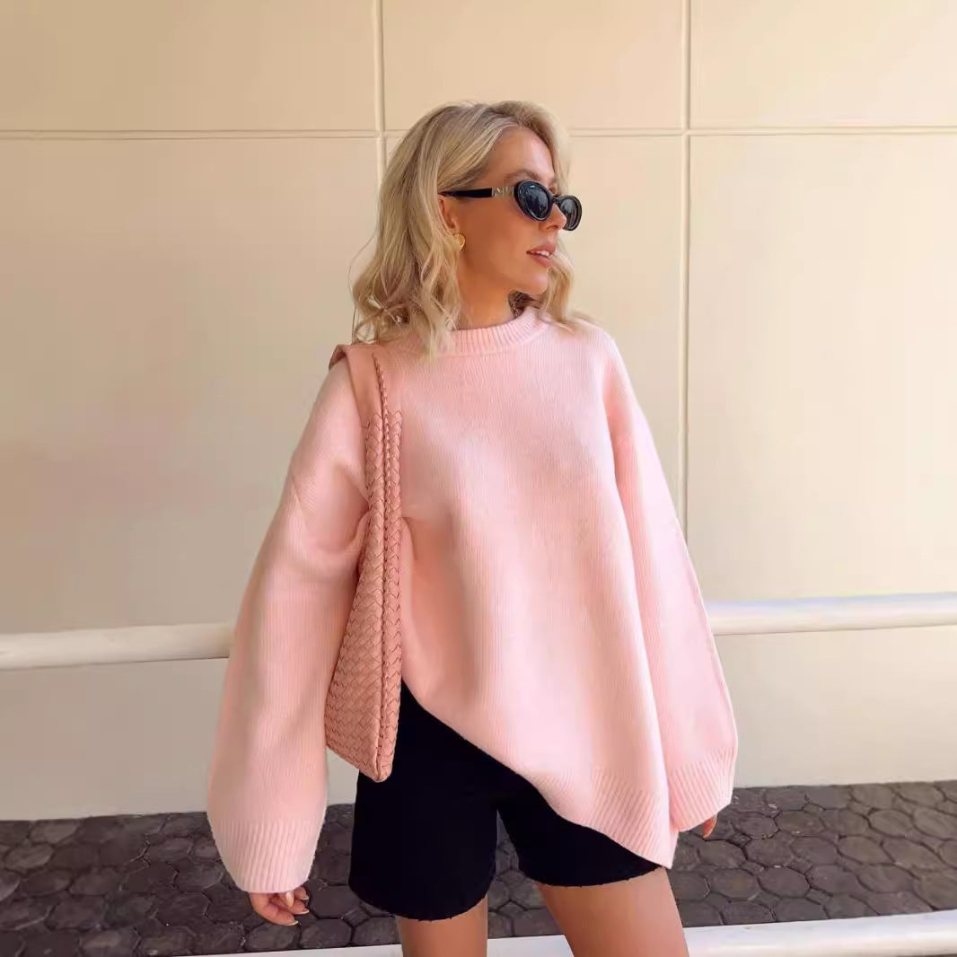 "Sweet Crew Neck Pullover Sweater – a winter fashion essential! This loose-fit, long-sleeved top combines cozy comfort with effortless style, making it a perfect addition to any woman’s wardrobe."