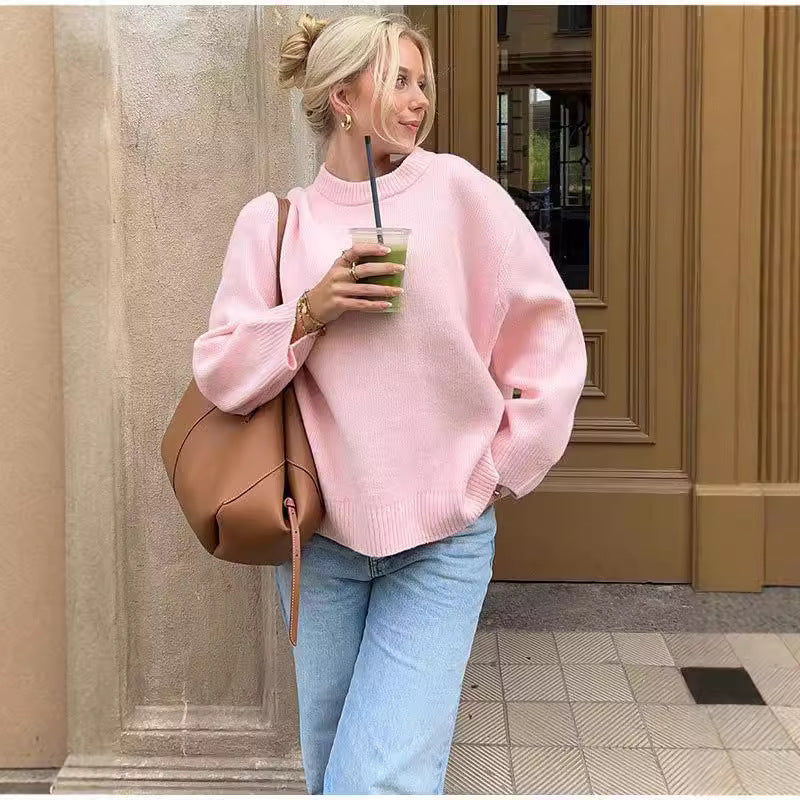 "Sweet Crew Neck Pullover Sweater – a winter fashion essential! This loose-fit, long-sleeved top combines cozy comfort with effortless style, making it a perfect addition to any woman’s wardrobe."