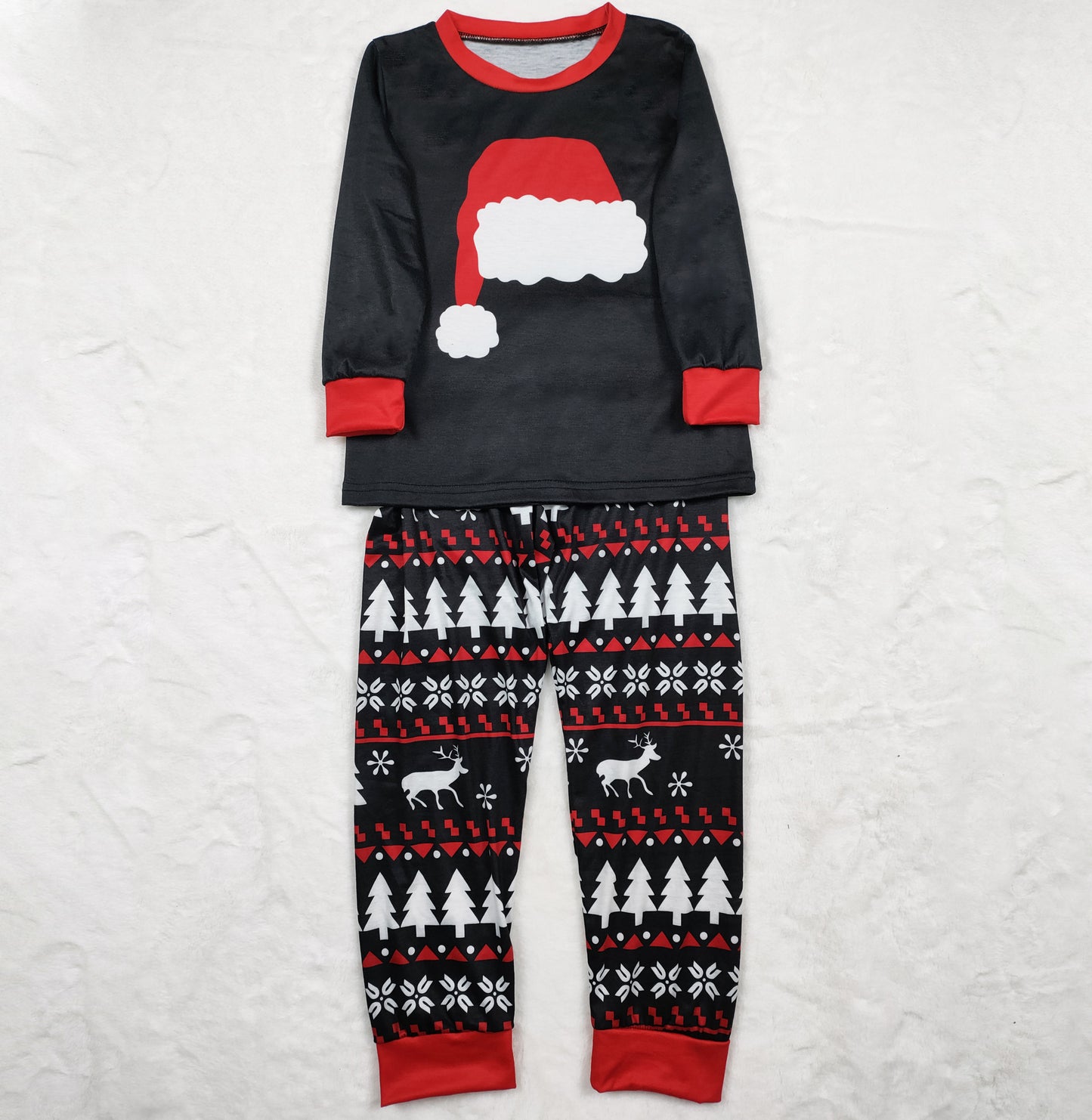 New Autumn And Winter Pajamas Set Home Wear Christmas Hat Printed Parent-child Suit